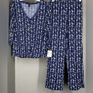 Maidenform Blue Floral Lace Trim 2-Piece PJ Set